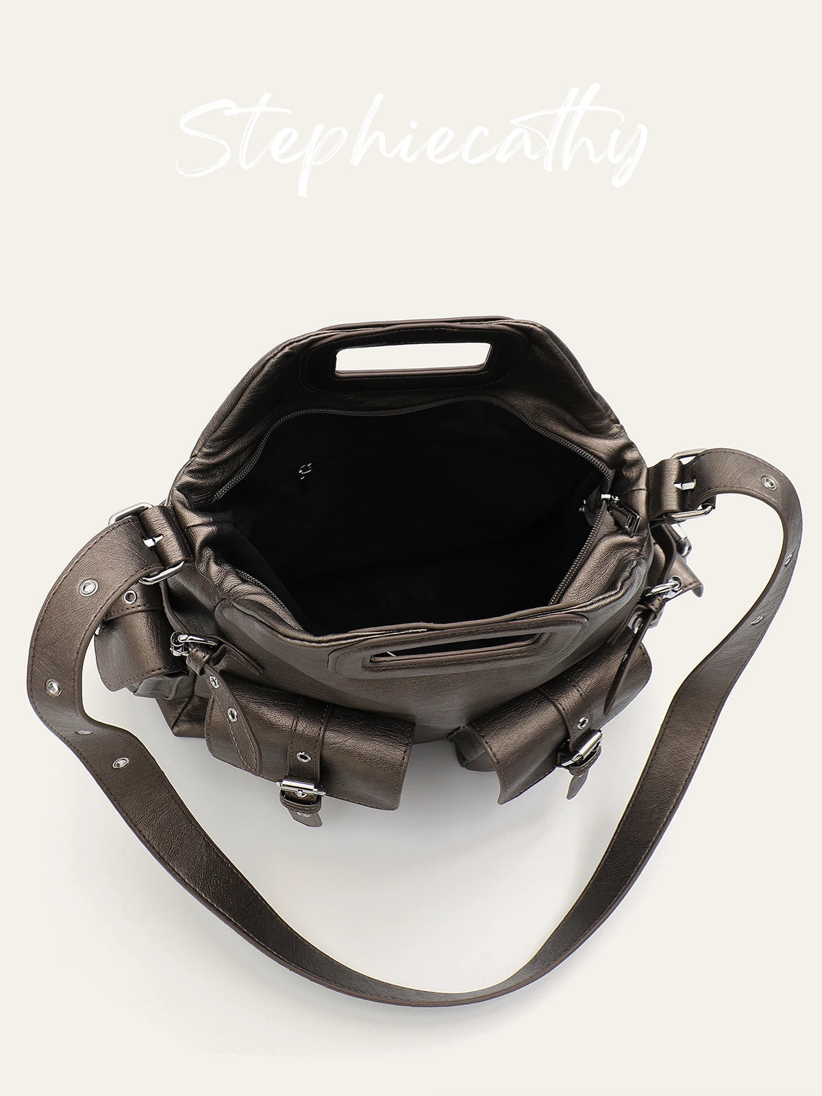 Cutout-Handle Multi-Pocket Bag
