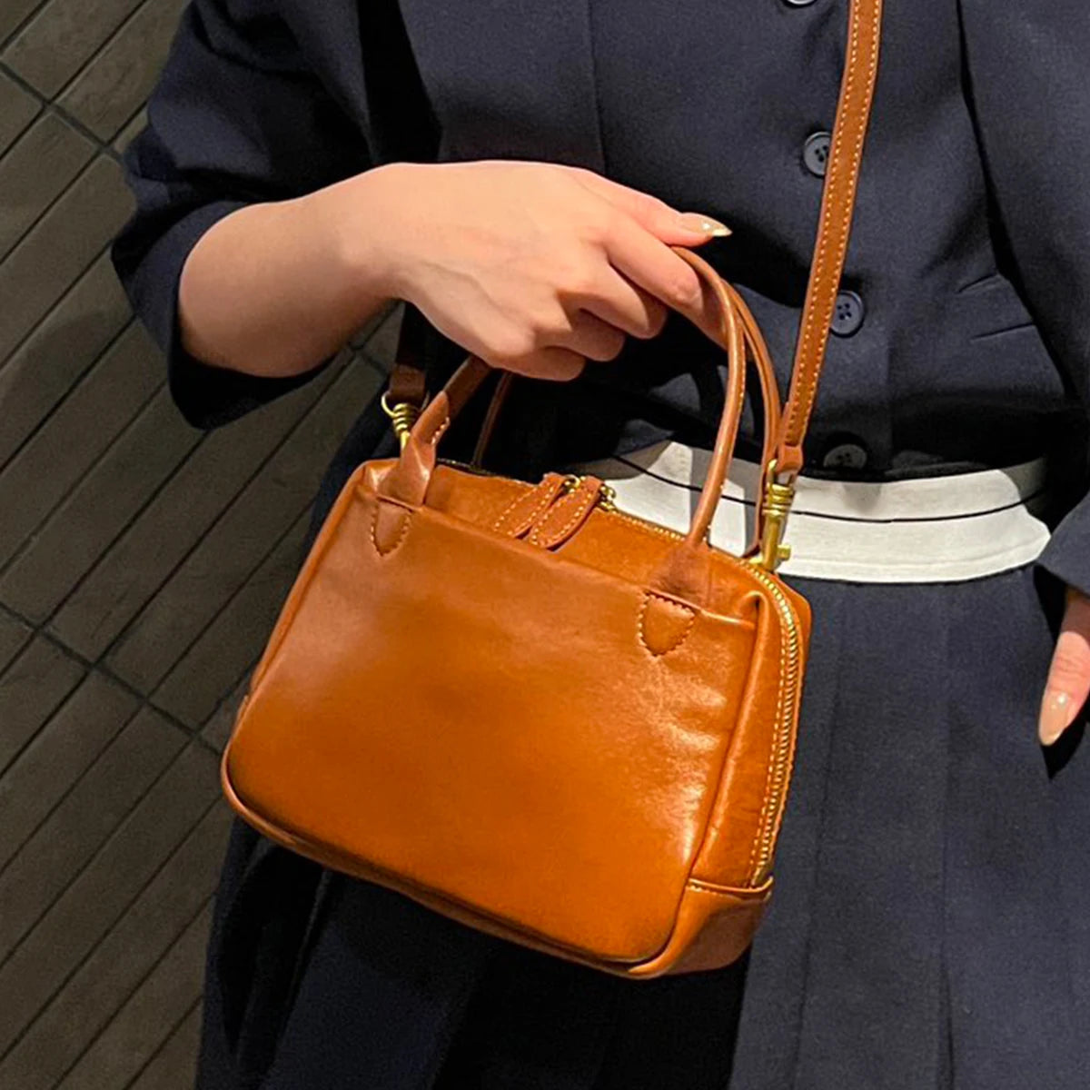 Vintage Structured Top-Handle Bag