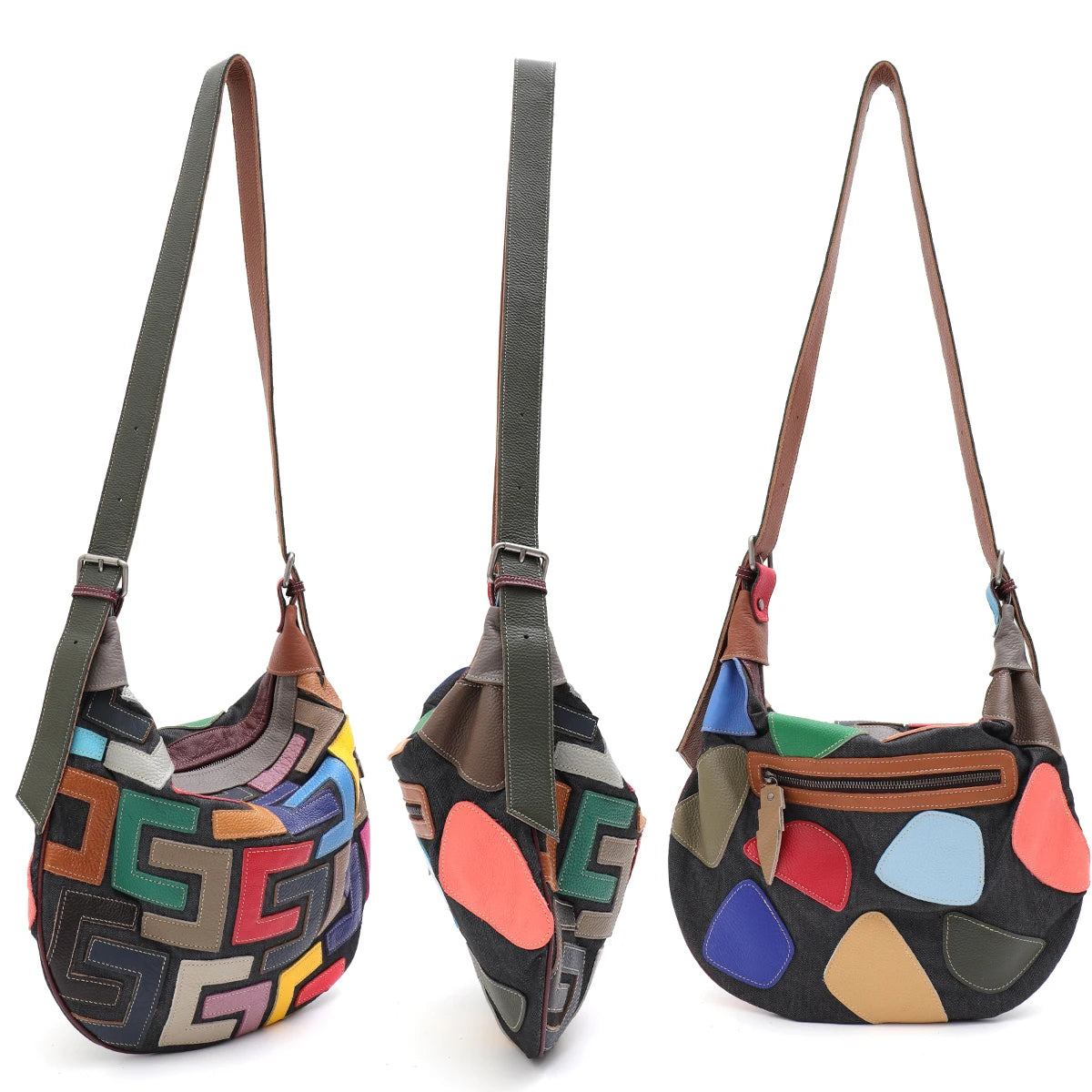 Geometric Patchwork Hobo Bag