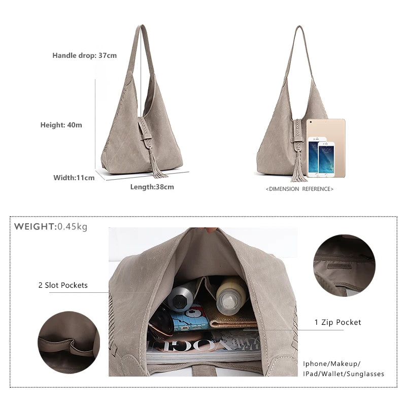 Tassel Shoulder Hobo Bag