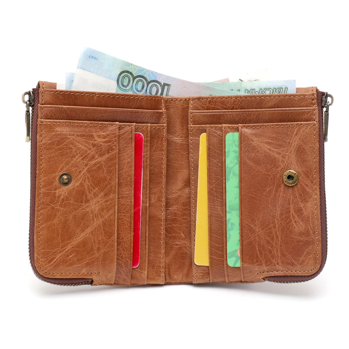 Distressed Zip Bifold Wallet