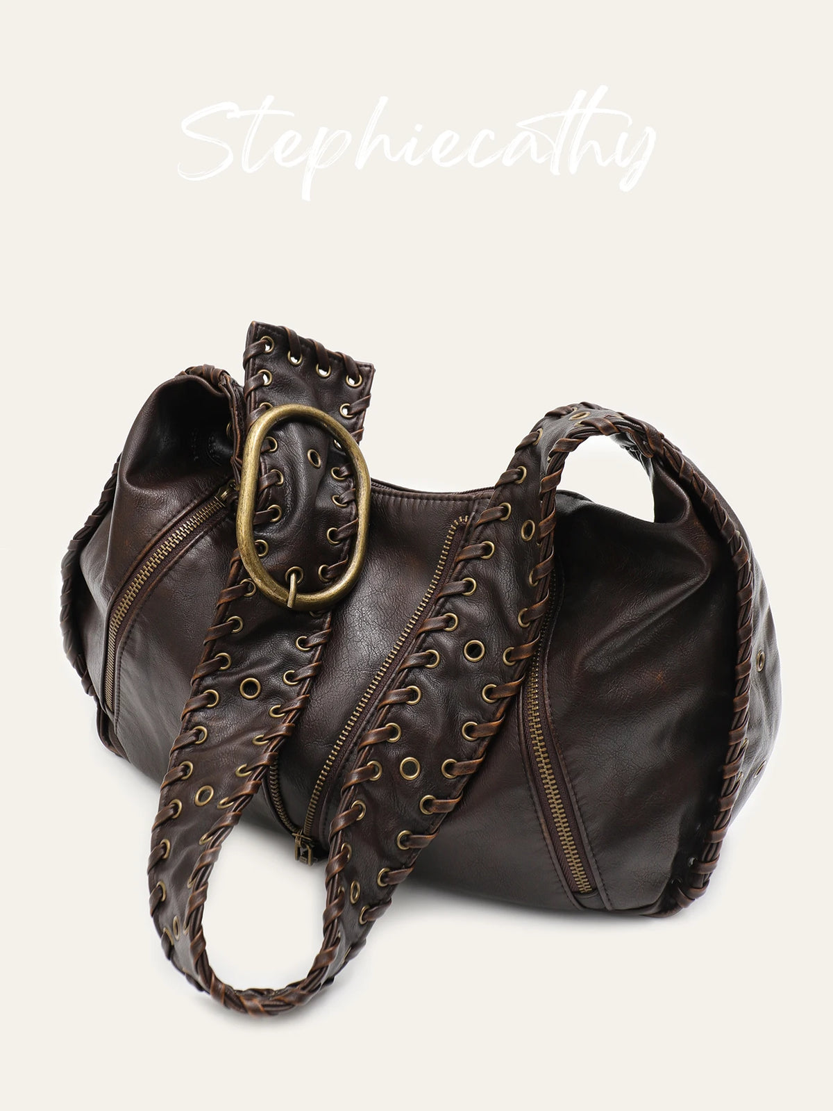 Braided-Strap Zip Hobo