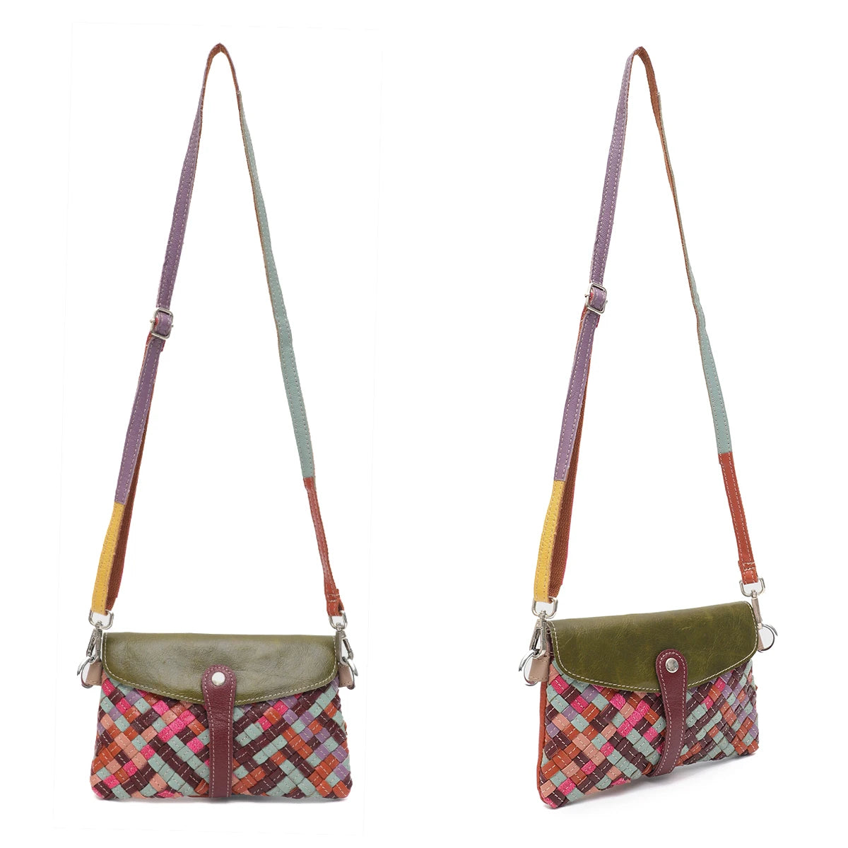 Woven Patchwork Flap Bag