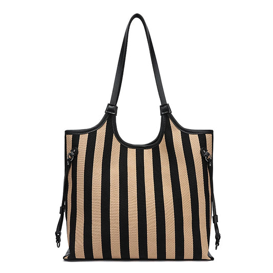 Striped Cutout-Handle Tote