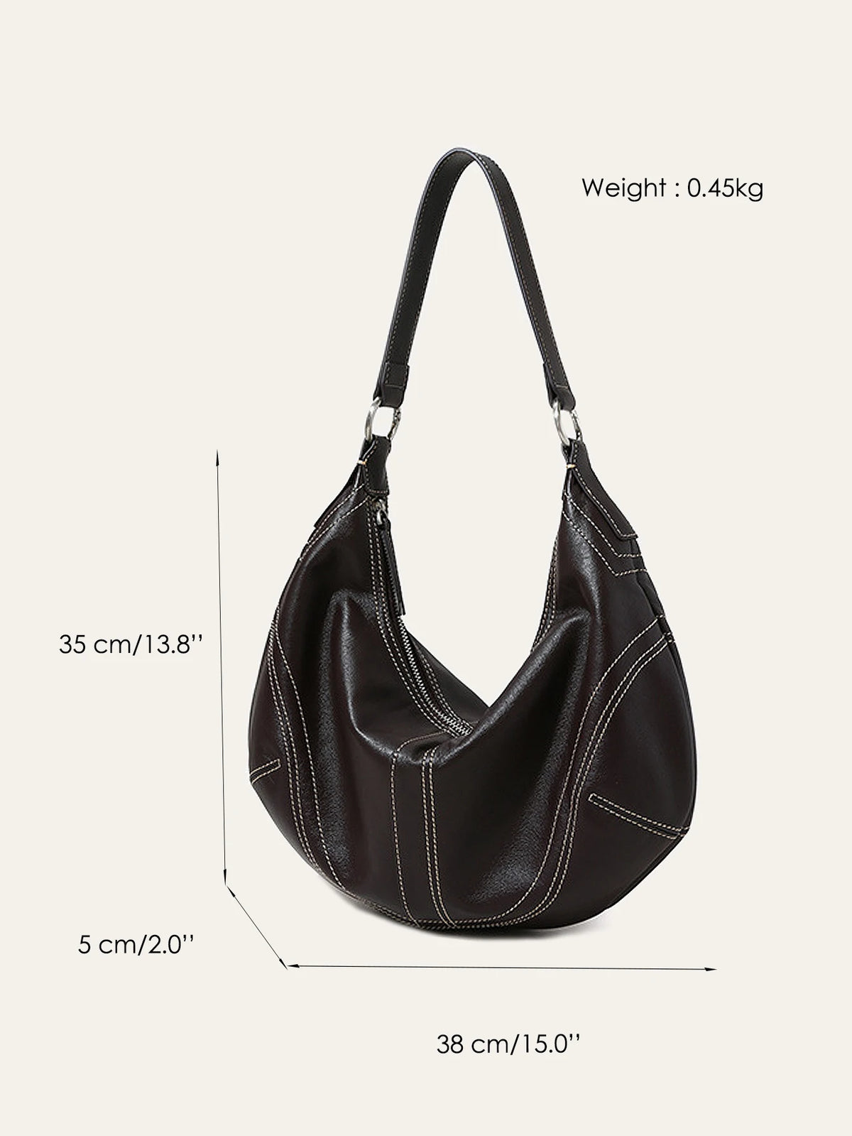 Contrast-Stitch Crescent Bag