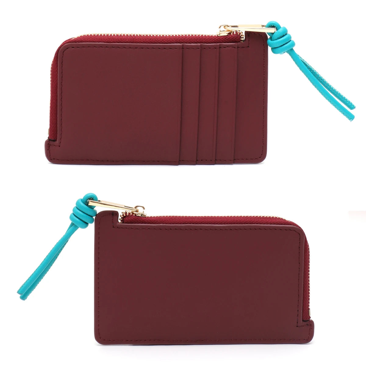 Contrast-Tassel Zip Card Wallet