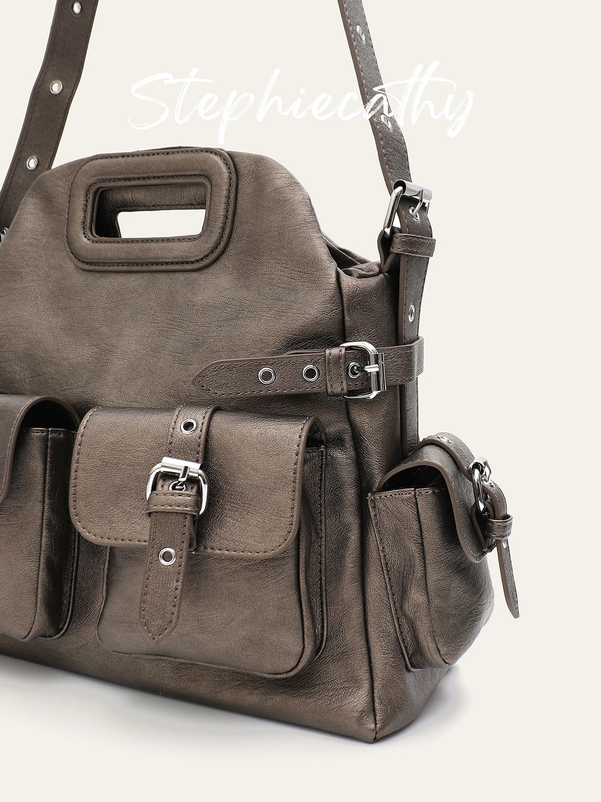 Cutout-Handle Multi-Pocket Bag