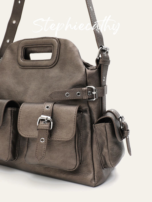 Cutout-Handle Multi-Pocket Bag