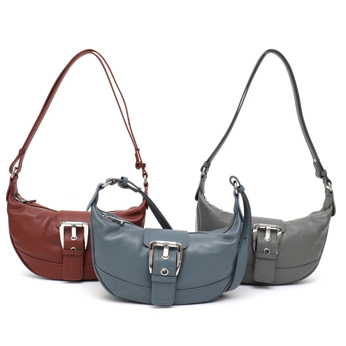 Buckle Half-Moon Shoulder Bag