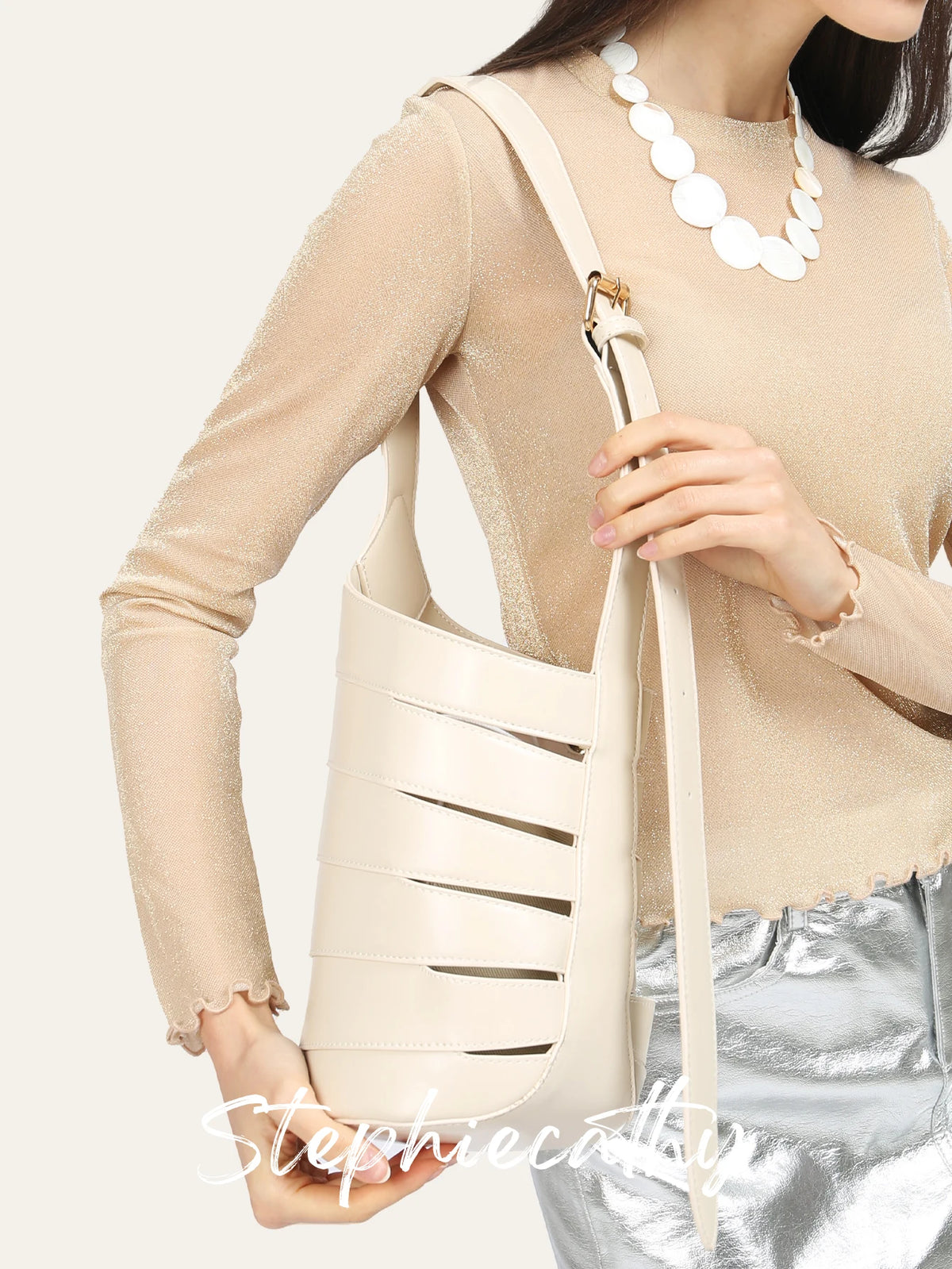 Cutout Drawstring Bucket Bag
