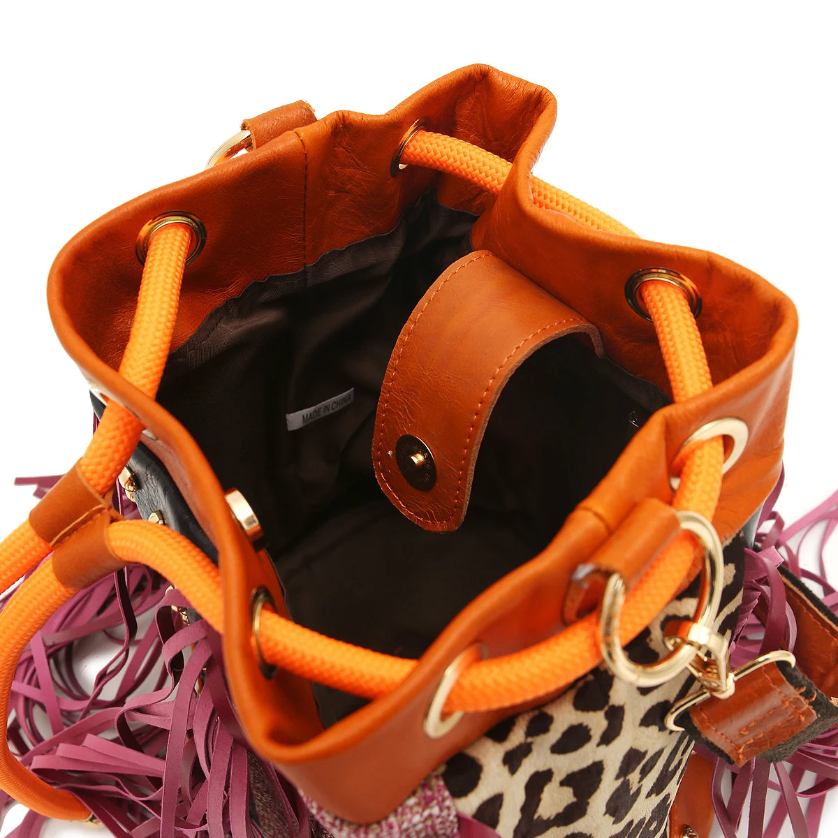 Fringe Patchwork Bucket Bag