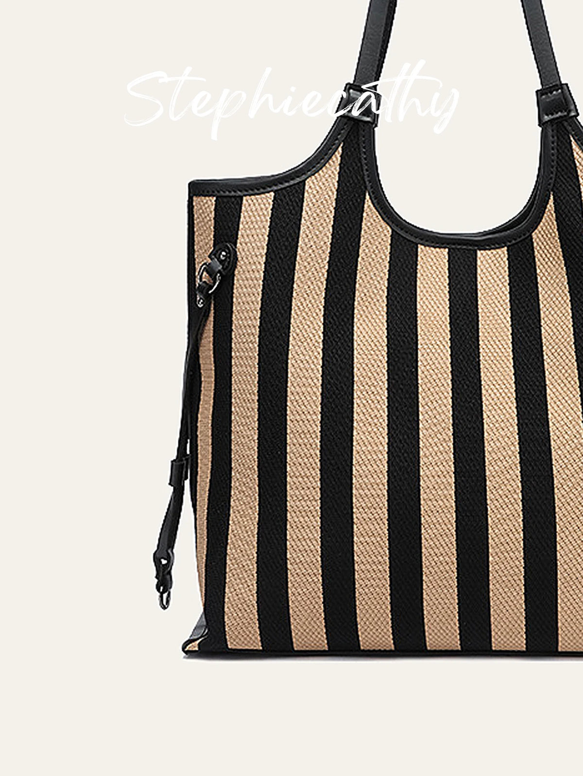 Striped Cutout-Handle Tote