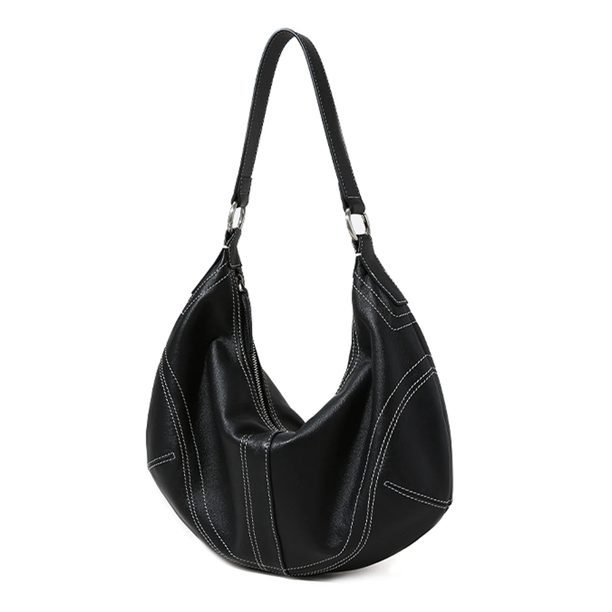 Contrast-Stitch Crescent Bag