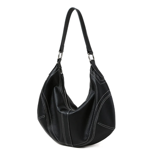 Contrast-Stitch Crescent Bag