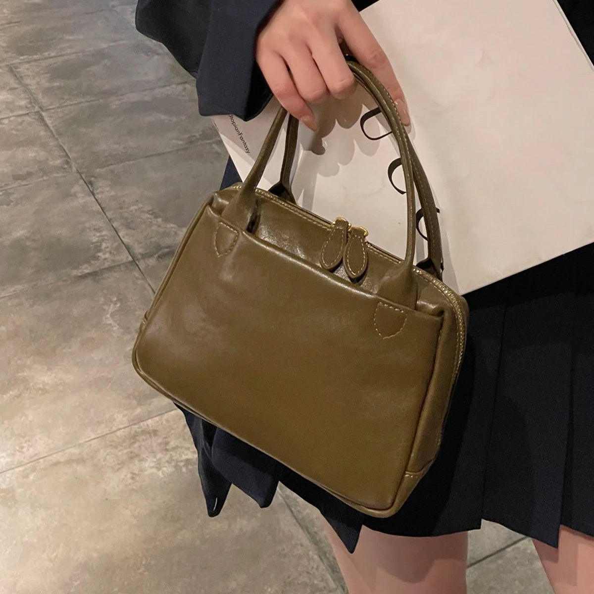 Vintage Structured Top-Handle Bag