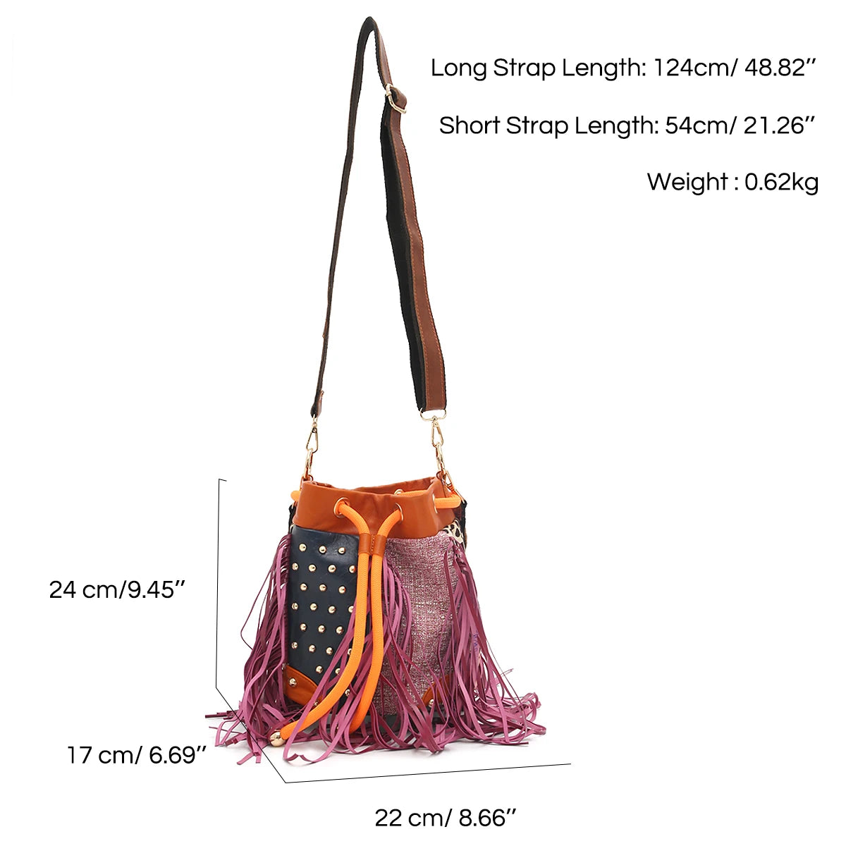 Fringe Patchwork Bucket Bag