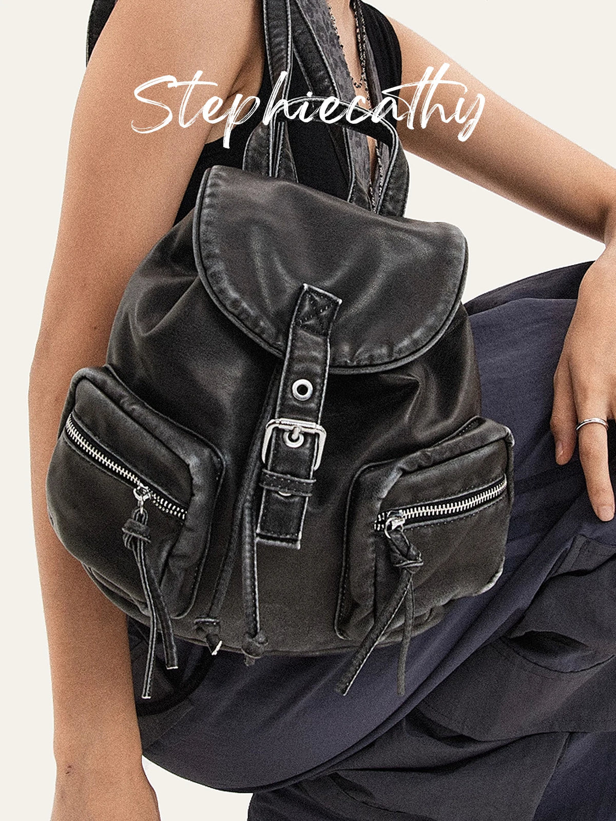 Multi-Pocket Drawstring Backpack