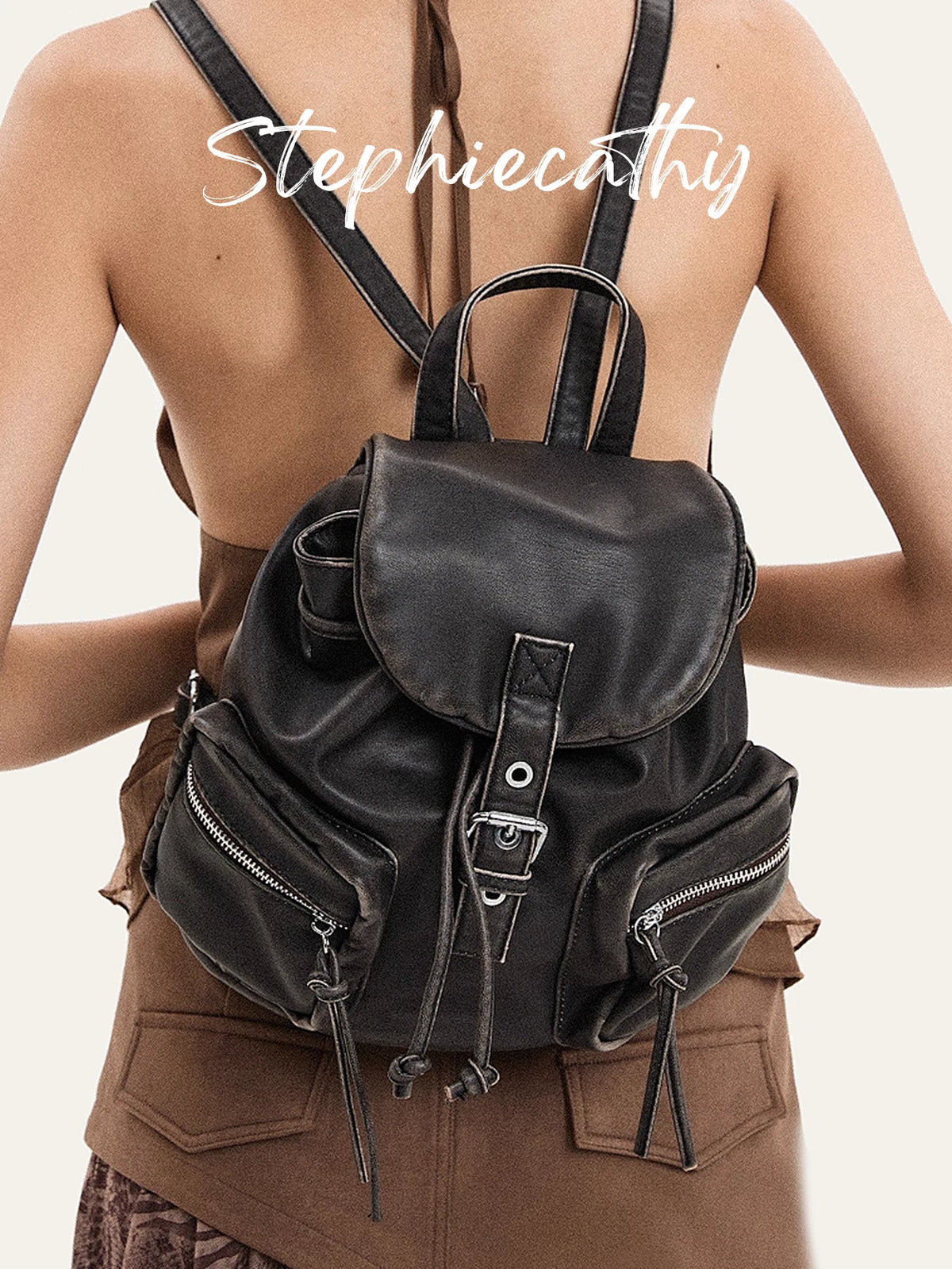 Multi-Pocket Drawstring Backpack