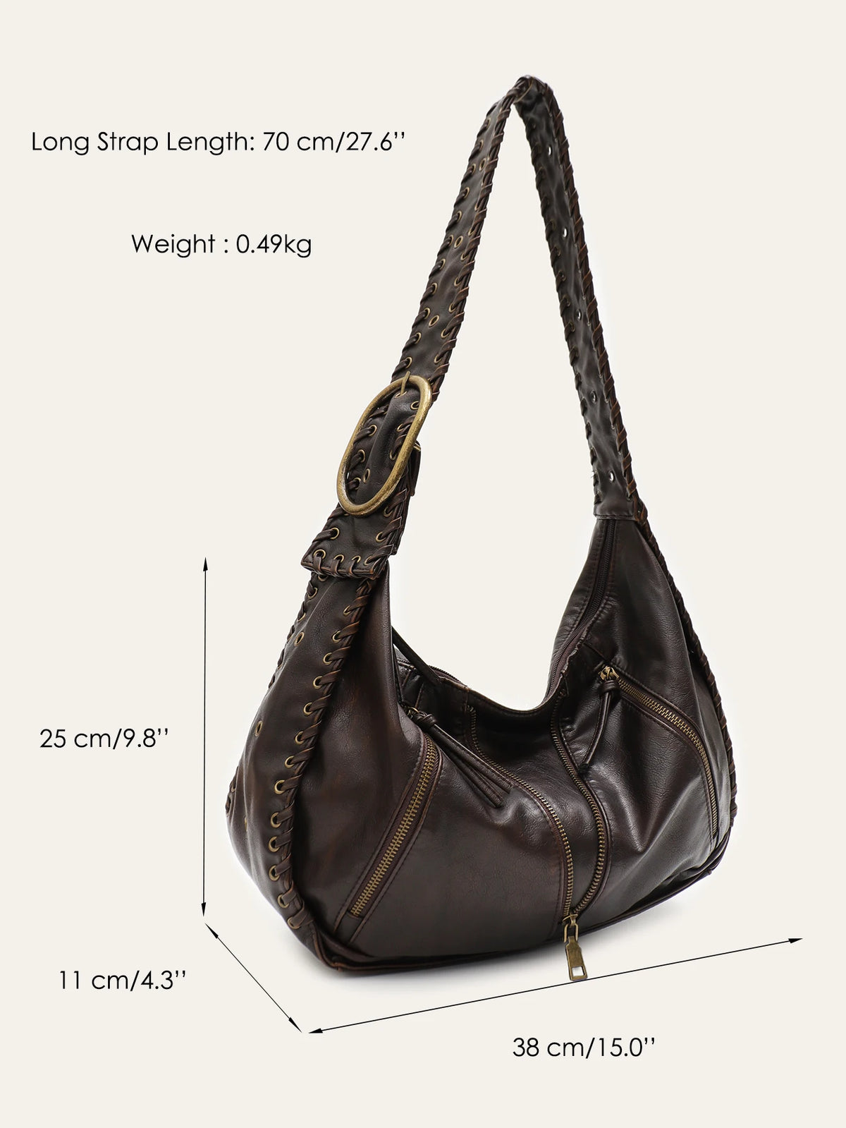 Braided-Strap Zip Hobo