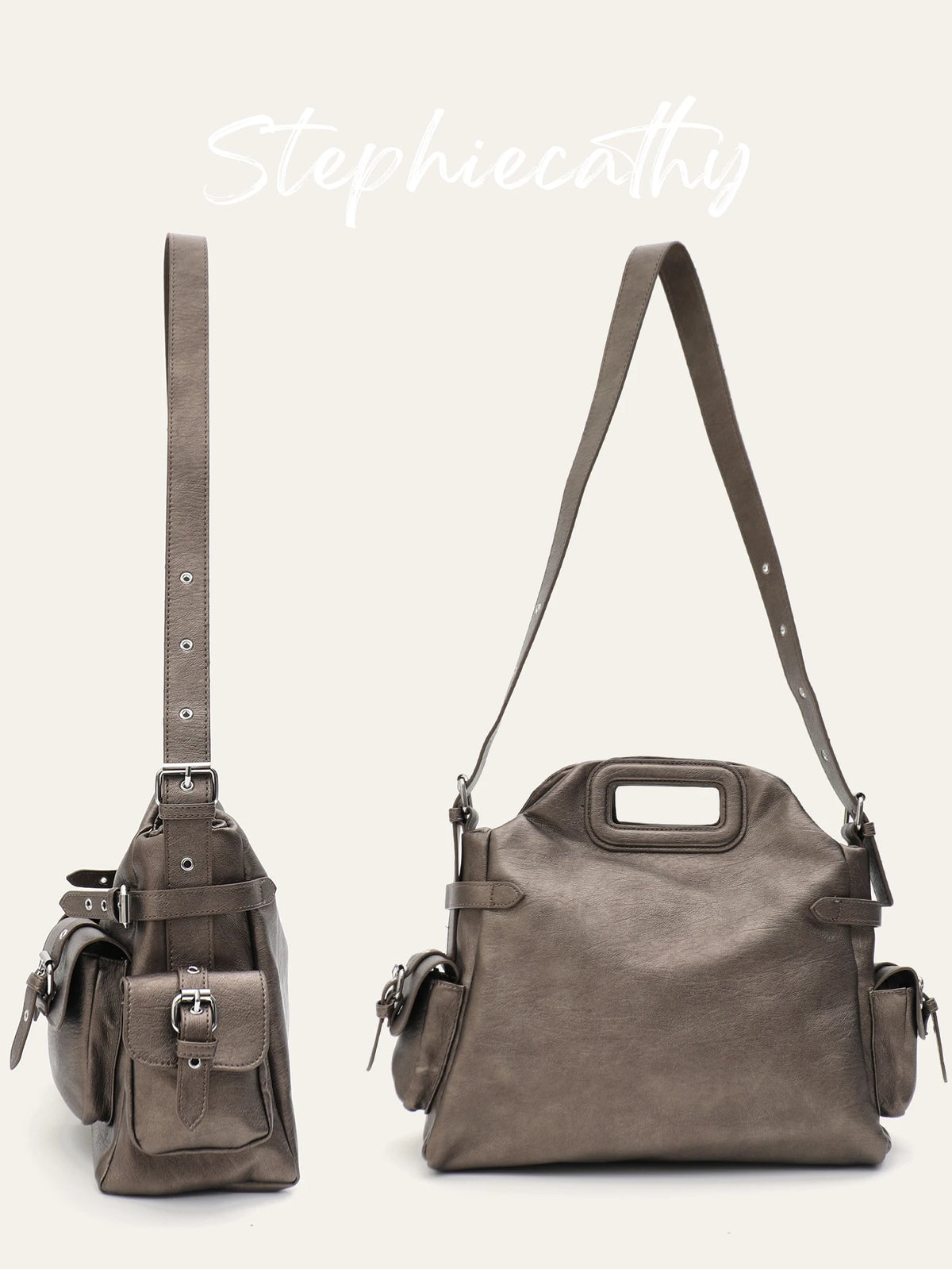 Cutout-Handle Multi-Pocket Bag