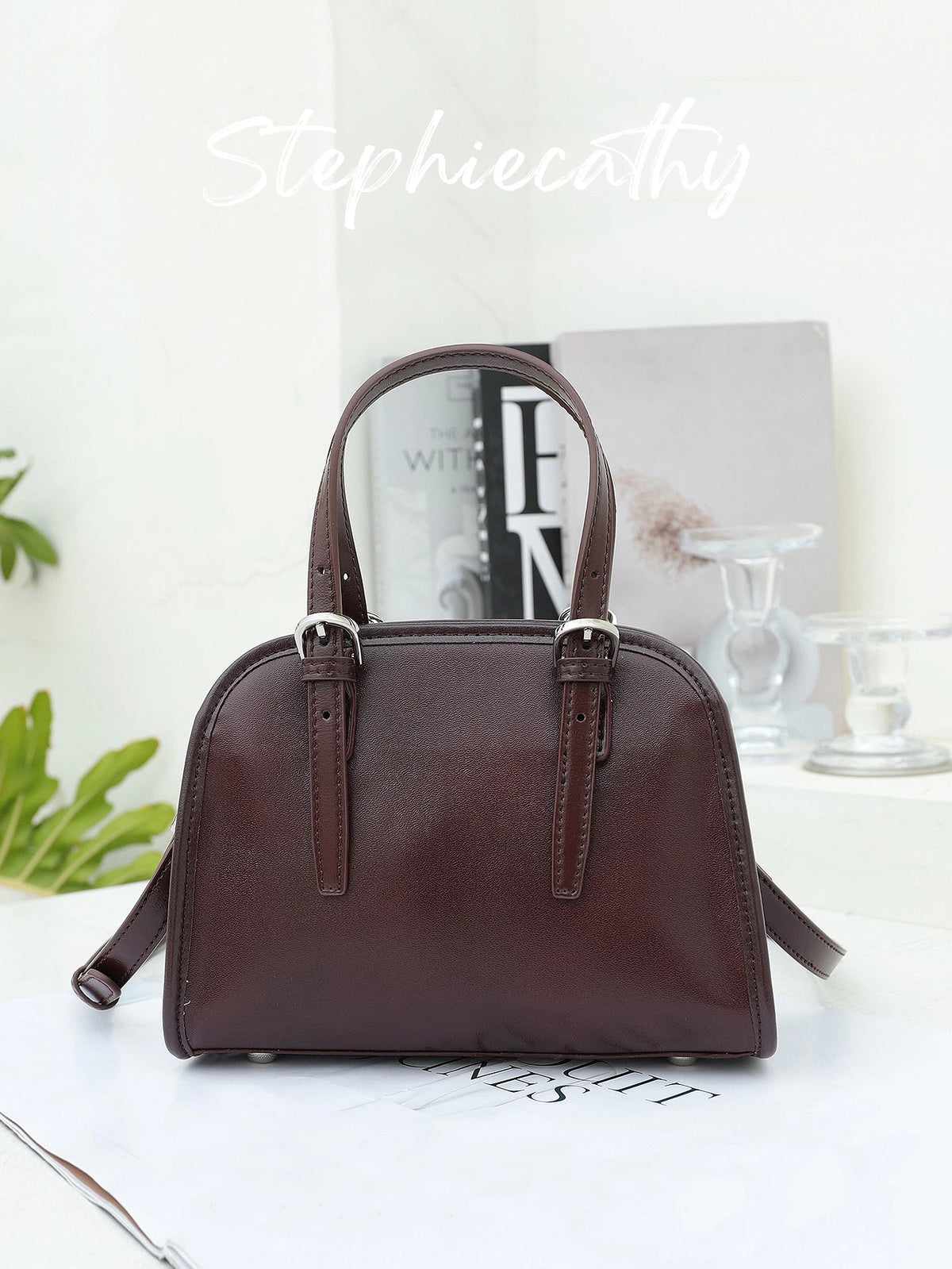 Domed Zip Top-Handle Bag