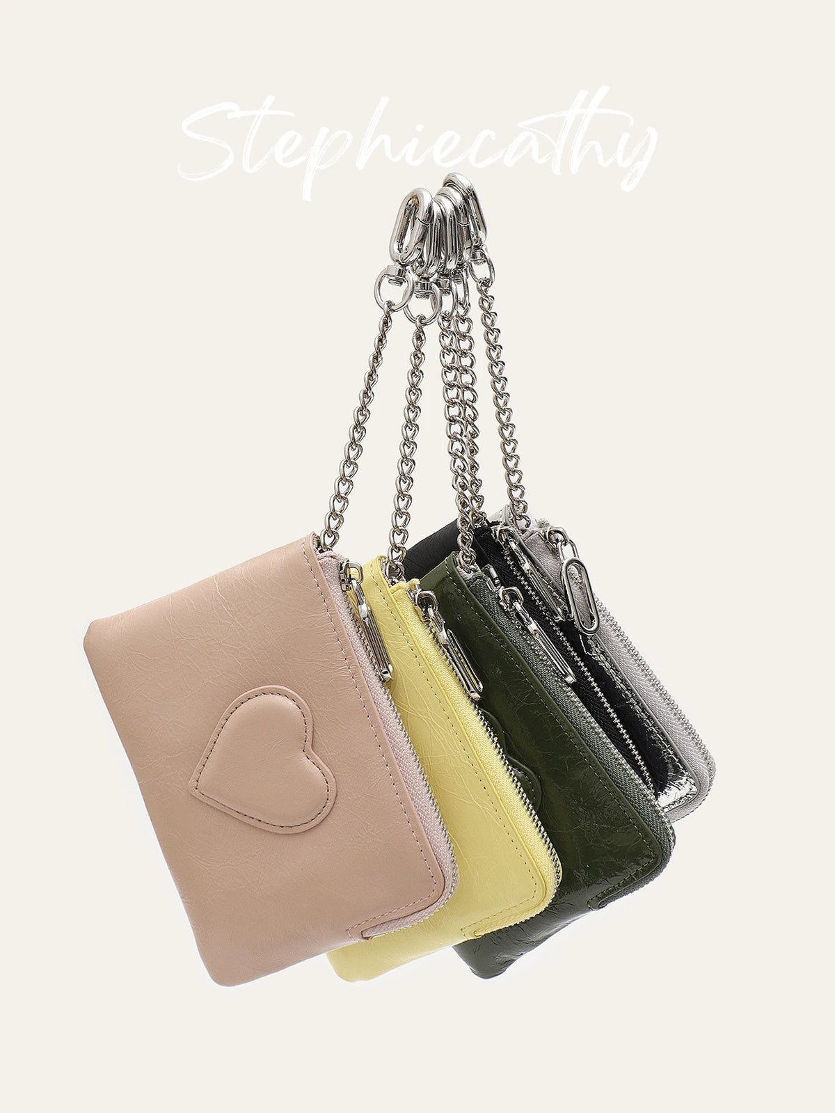 Heart-Embossed Keychain Wallet