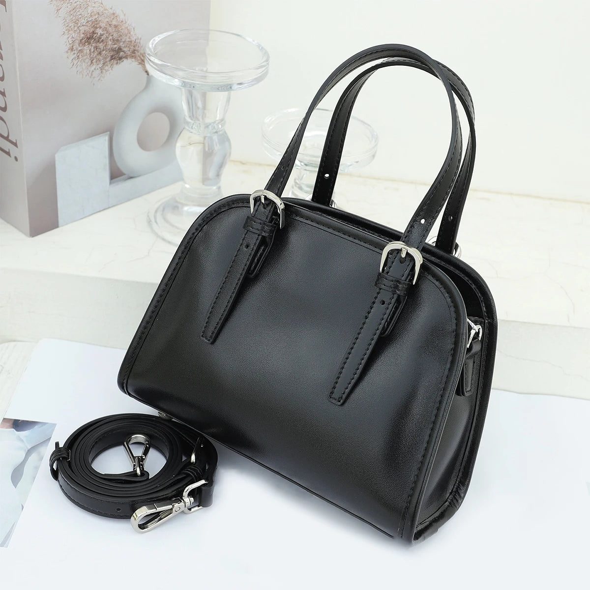 Domed Zip Top-Handle Bag
