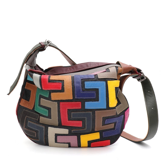 Geometric Patchwork Hobo Bag