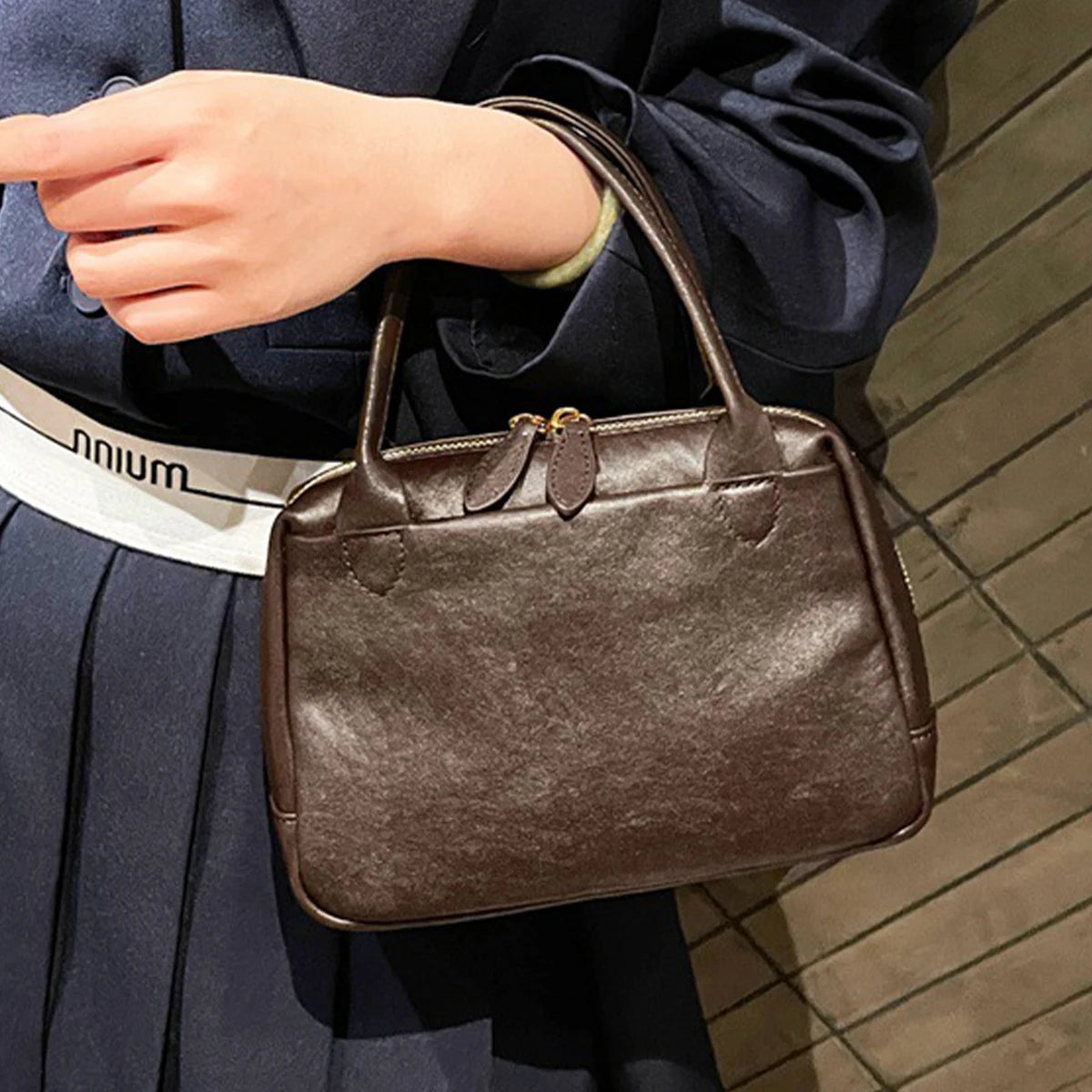 Vintage Structured Top-Handle Bag
