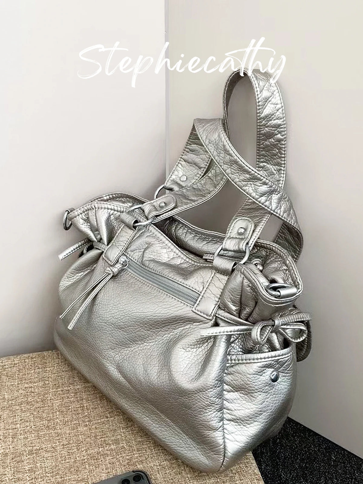 Studded Multi-Pocket Satchel