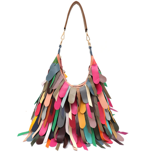 Fringe Patchwork Hobo Bag
