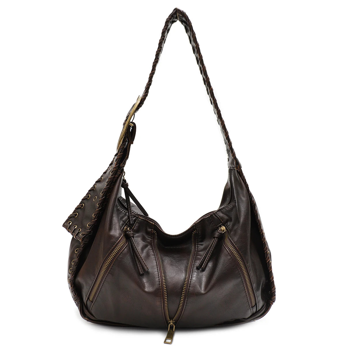 Braided-Strap Zip Hobo