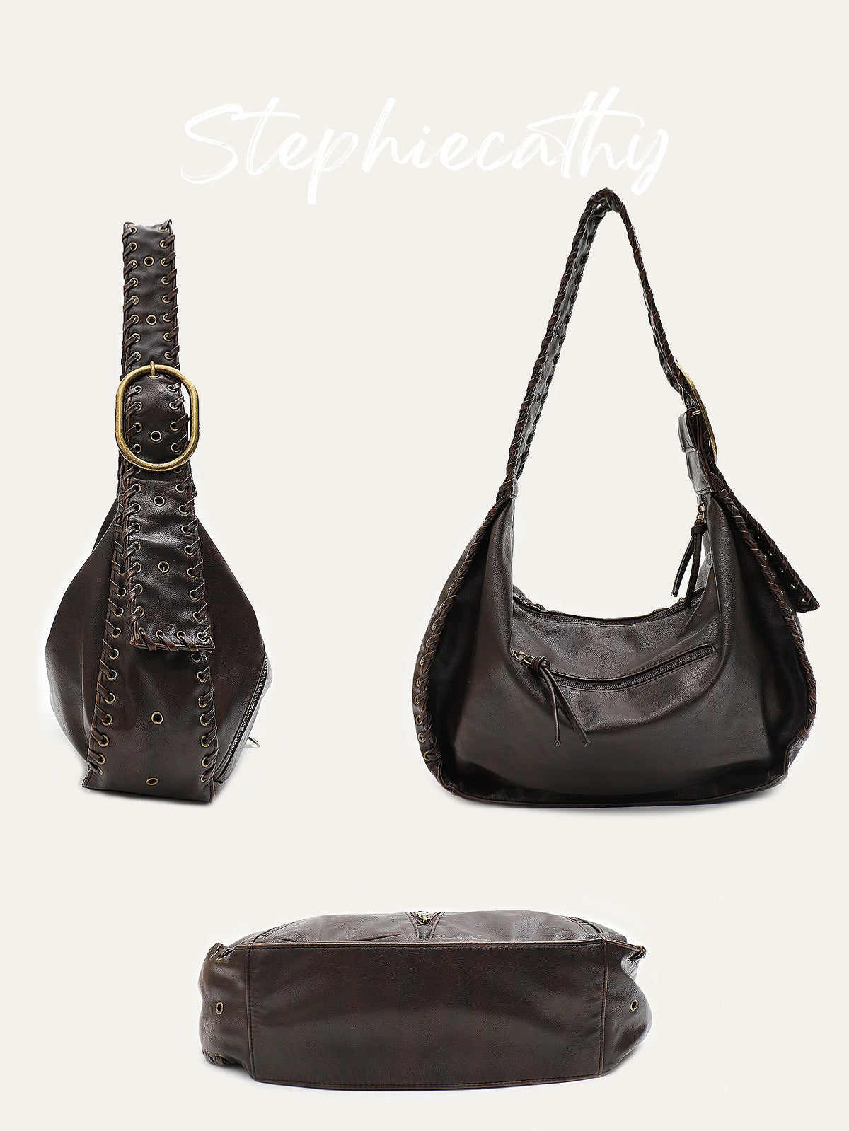 Braided-Strap Zip Hobo