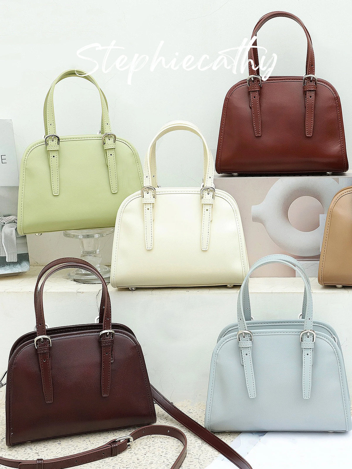 Domed Zip Top-Handle Bag