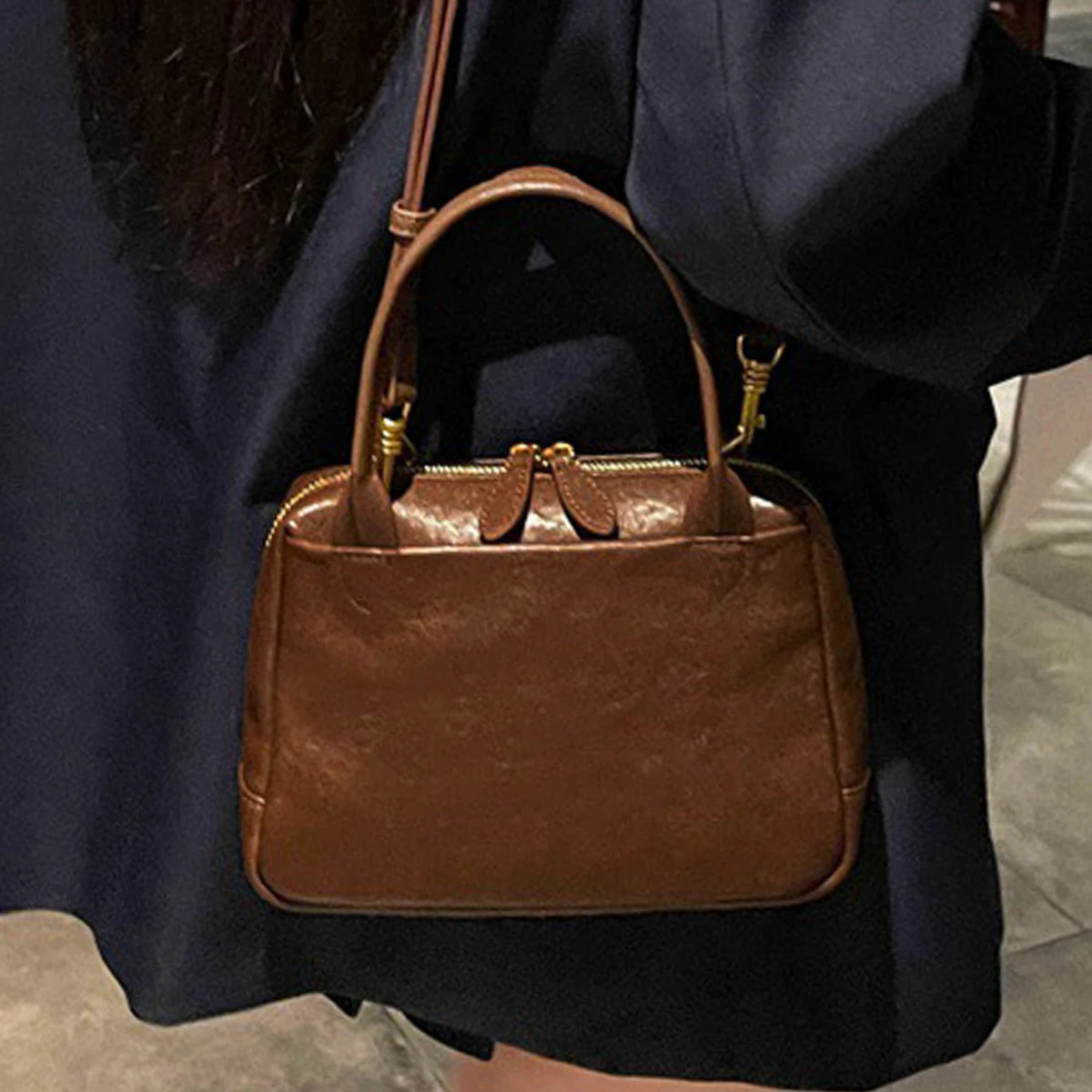 Vintage Structured Top-Handle Bag