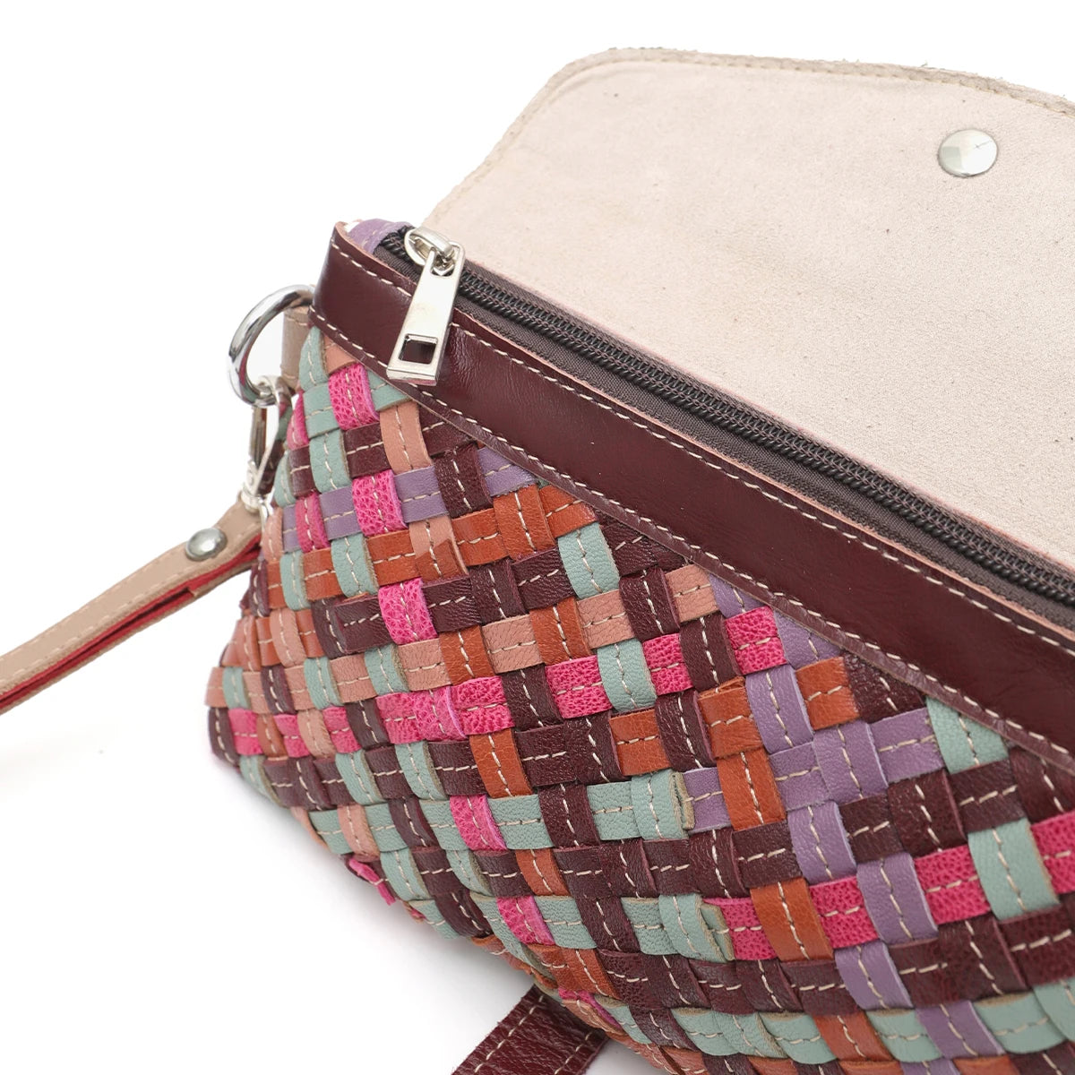 Woven Patchwork Flap Bag