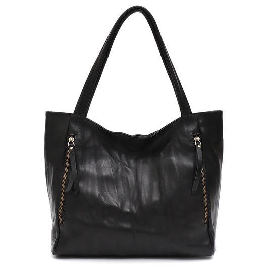 Textured Zip Shoulder Tote