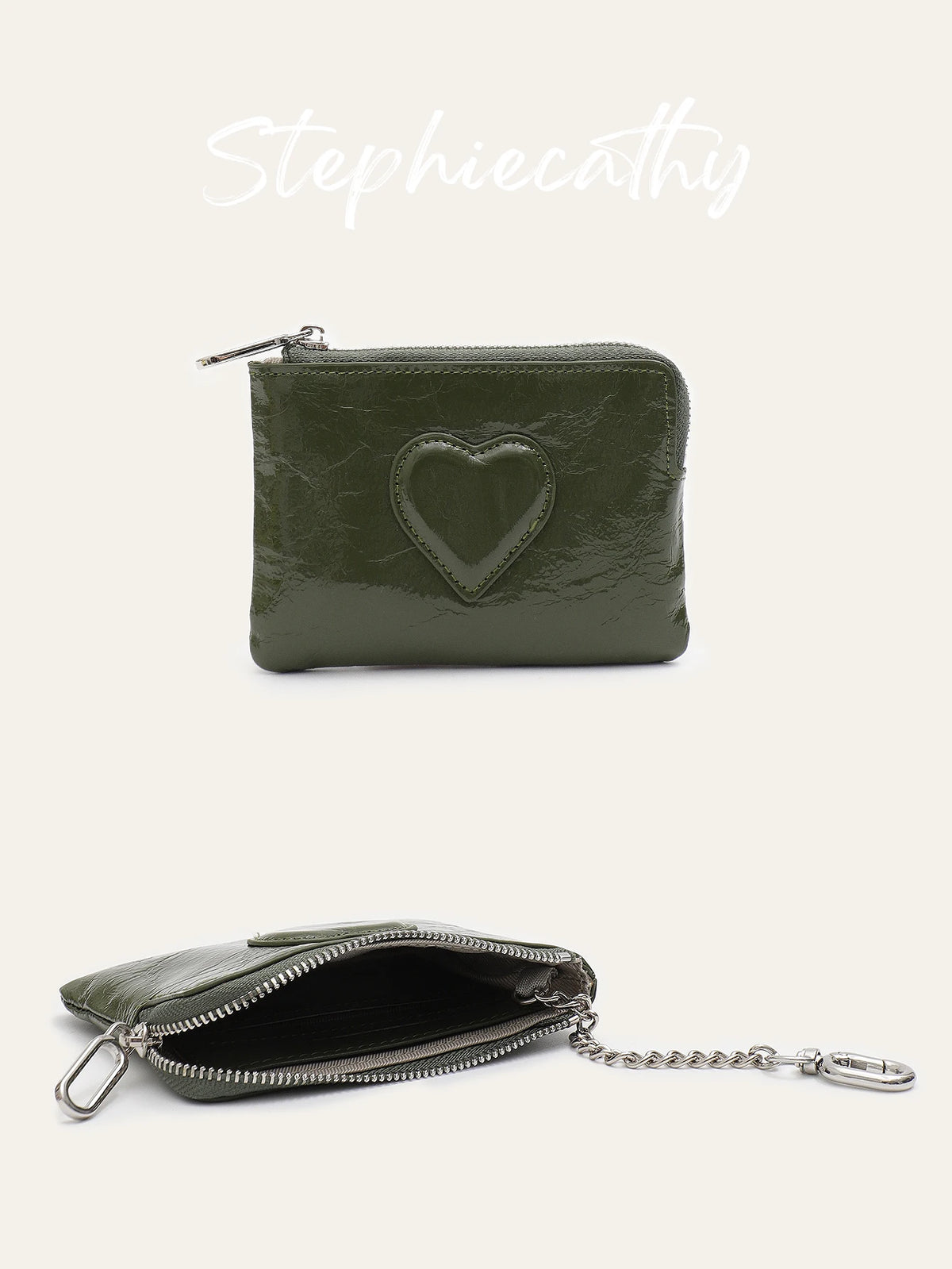 Heart-Embossed Keychain Wallet