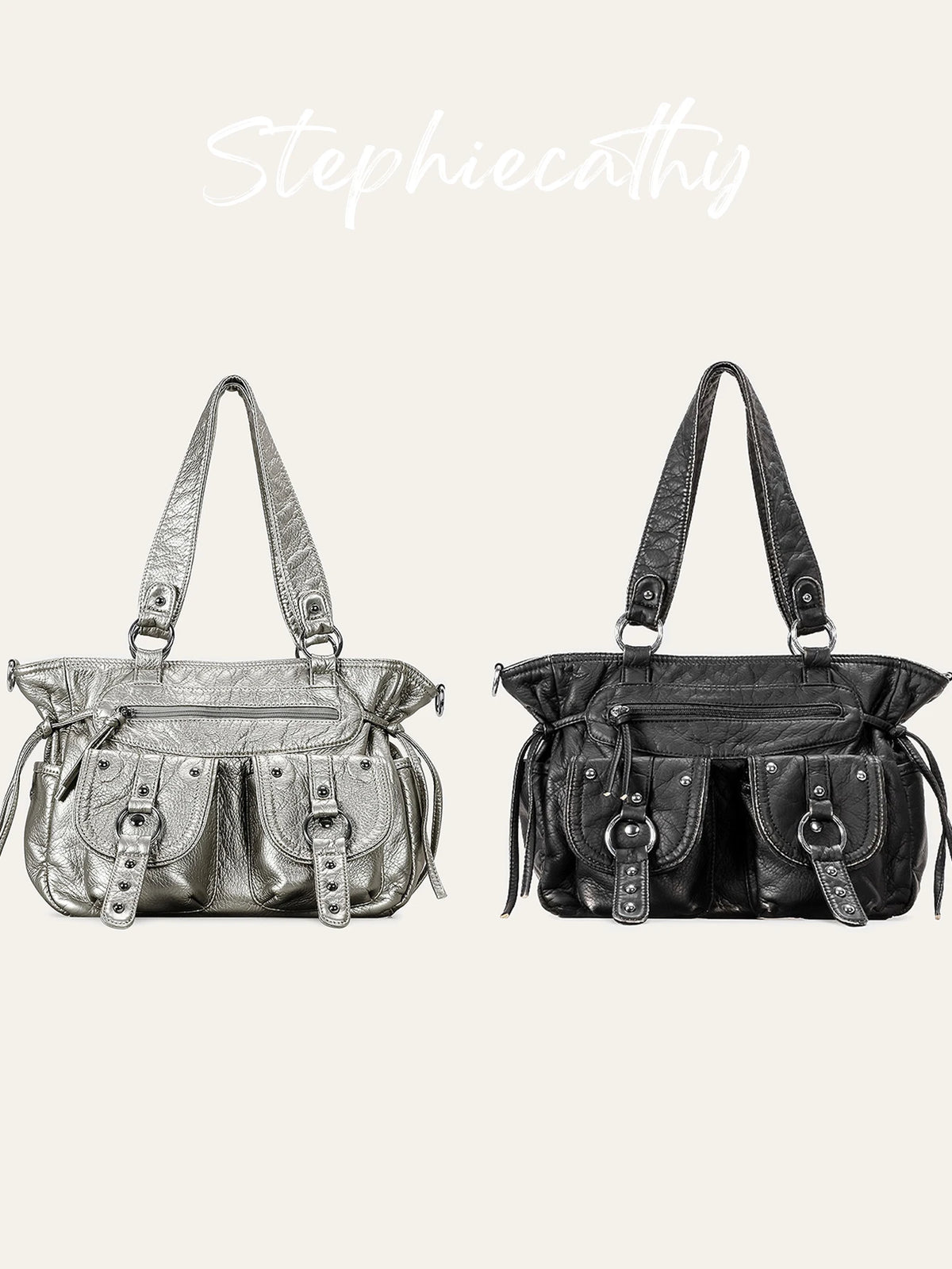 Studded Multi-Pocket Satchel