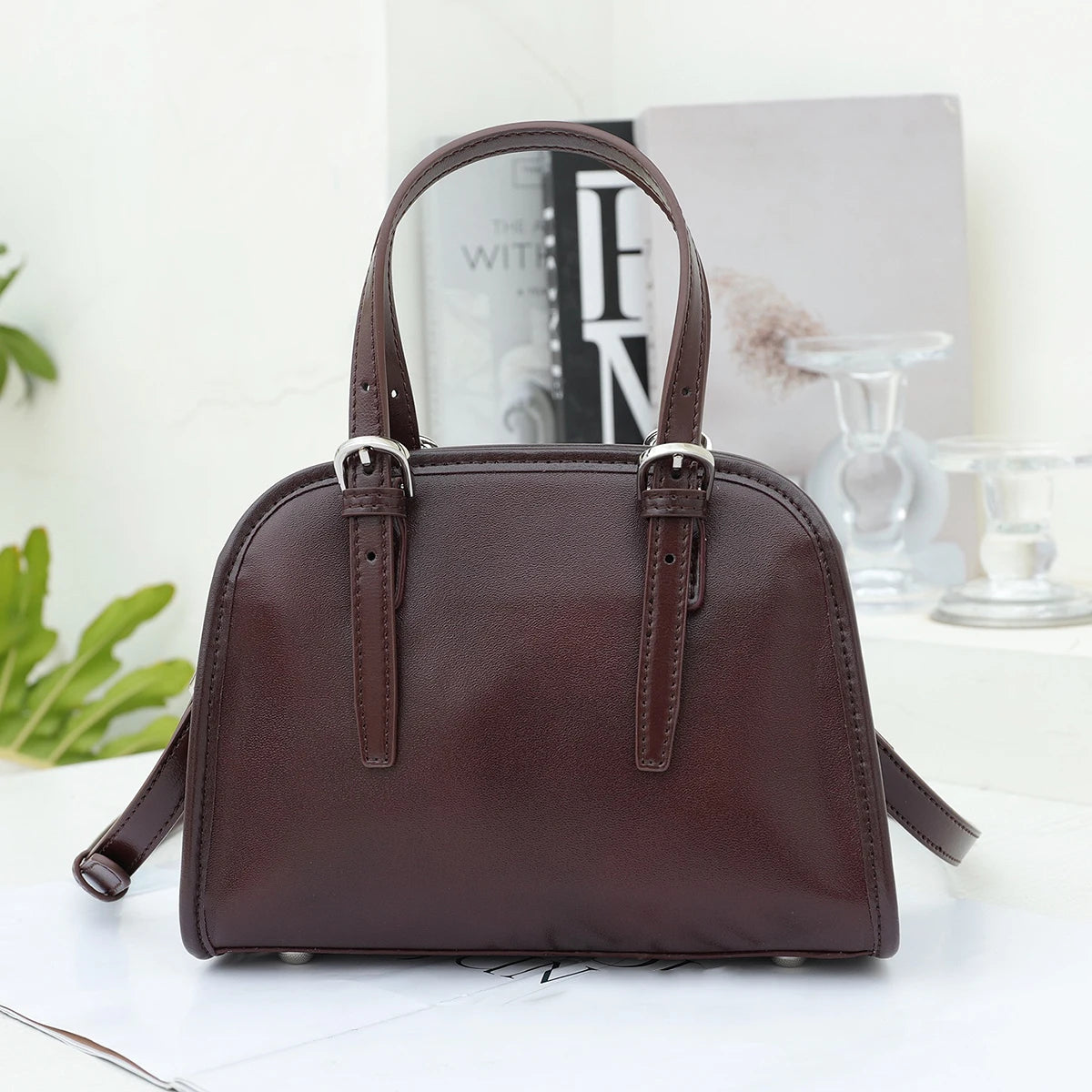 Domed Zip Top-Handle Bag