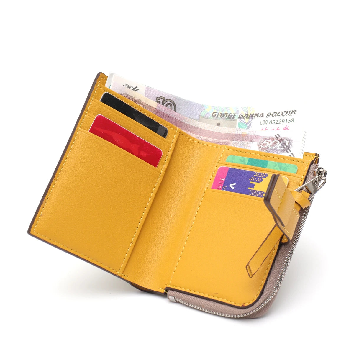 Contrast-Trim Zip Wallet
