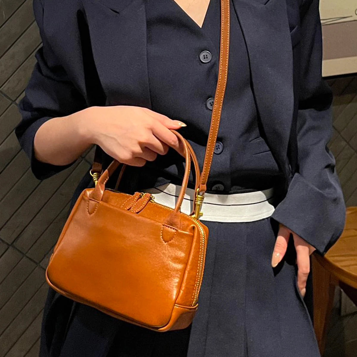 Vintage Structured Top-Handle Bag