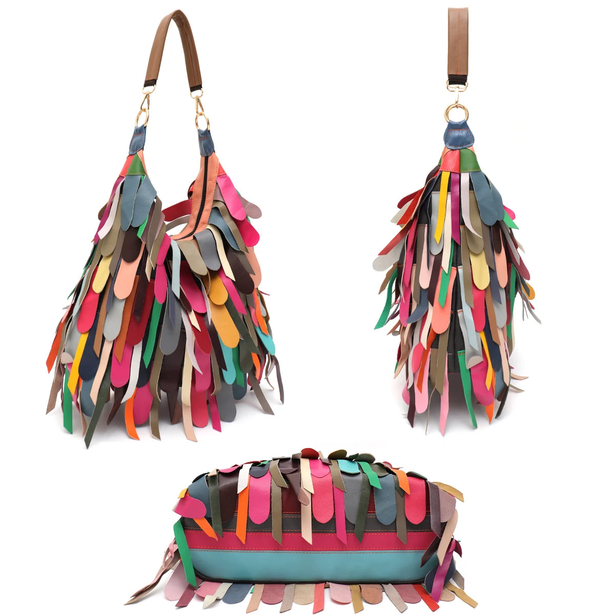 Fringe Patchwork Hobo Bag