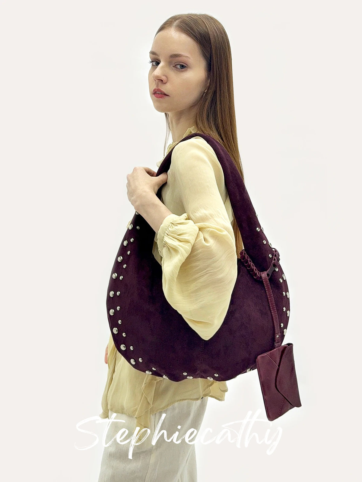 Studded Slouchy Hobo Bag