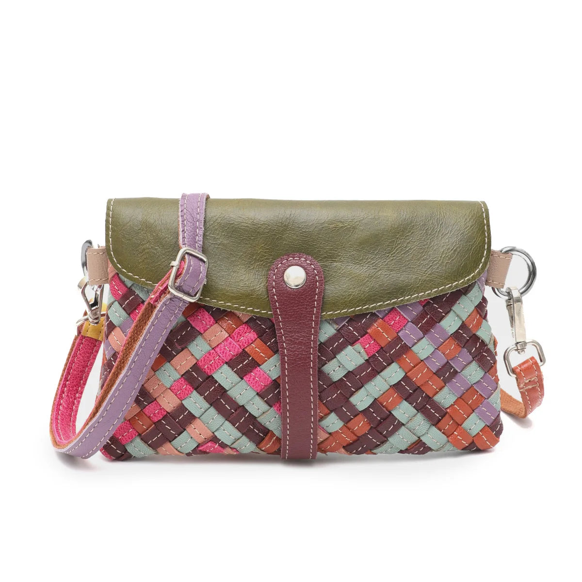 Woven Patchwork Flap Bag