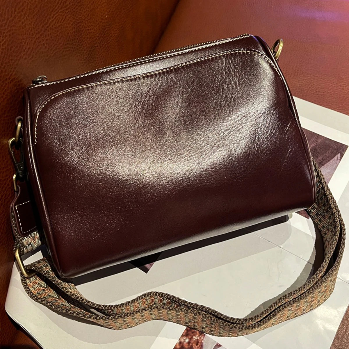 Wide-Strap Square Crossbody