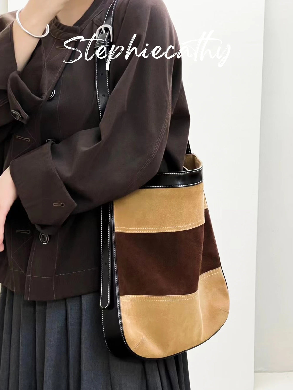 Striped Panel Shoulder Bag