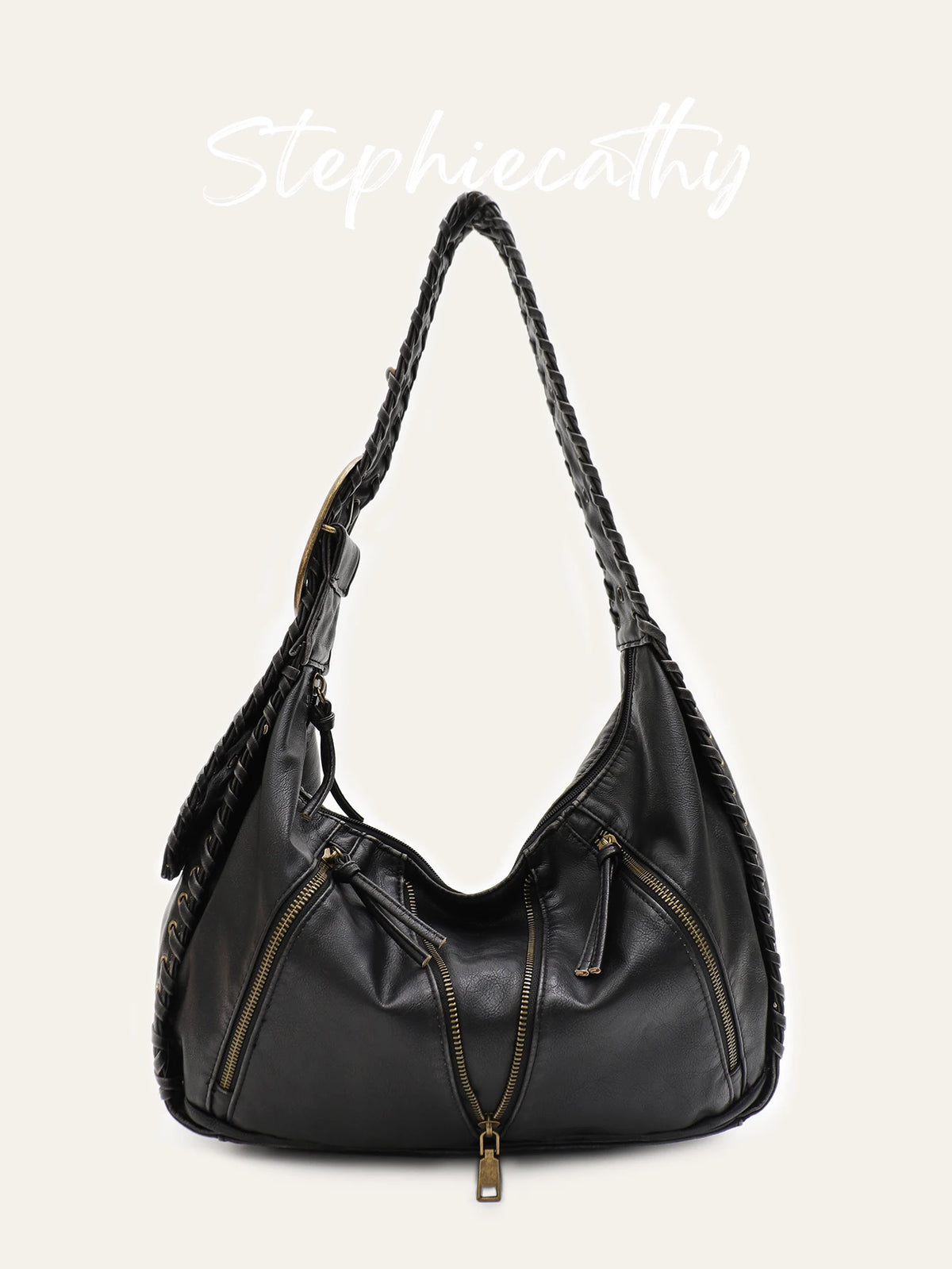 Braided-Strap Zip Hobo