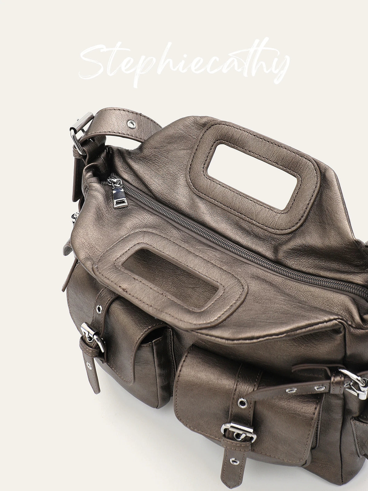 Cutout-Handle Multi-Pocket Bag