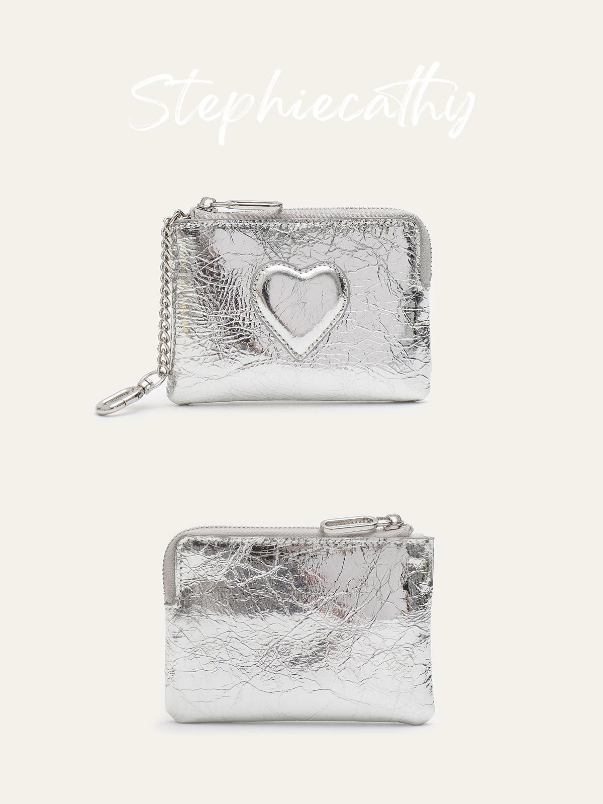 Heart-Embossed Keychain Wallet